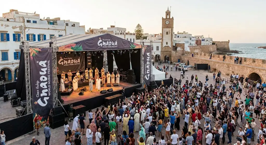Essaouira's Place Moulay El Hassan — the historic stage of the Gnaoua World Music Festival