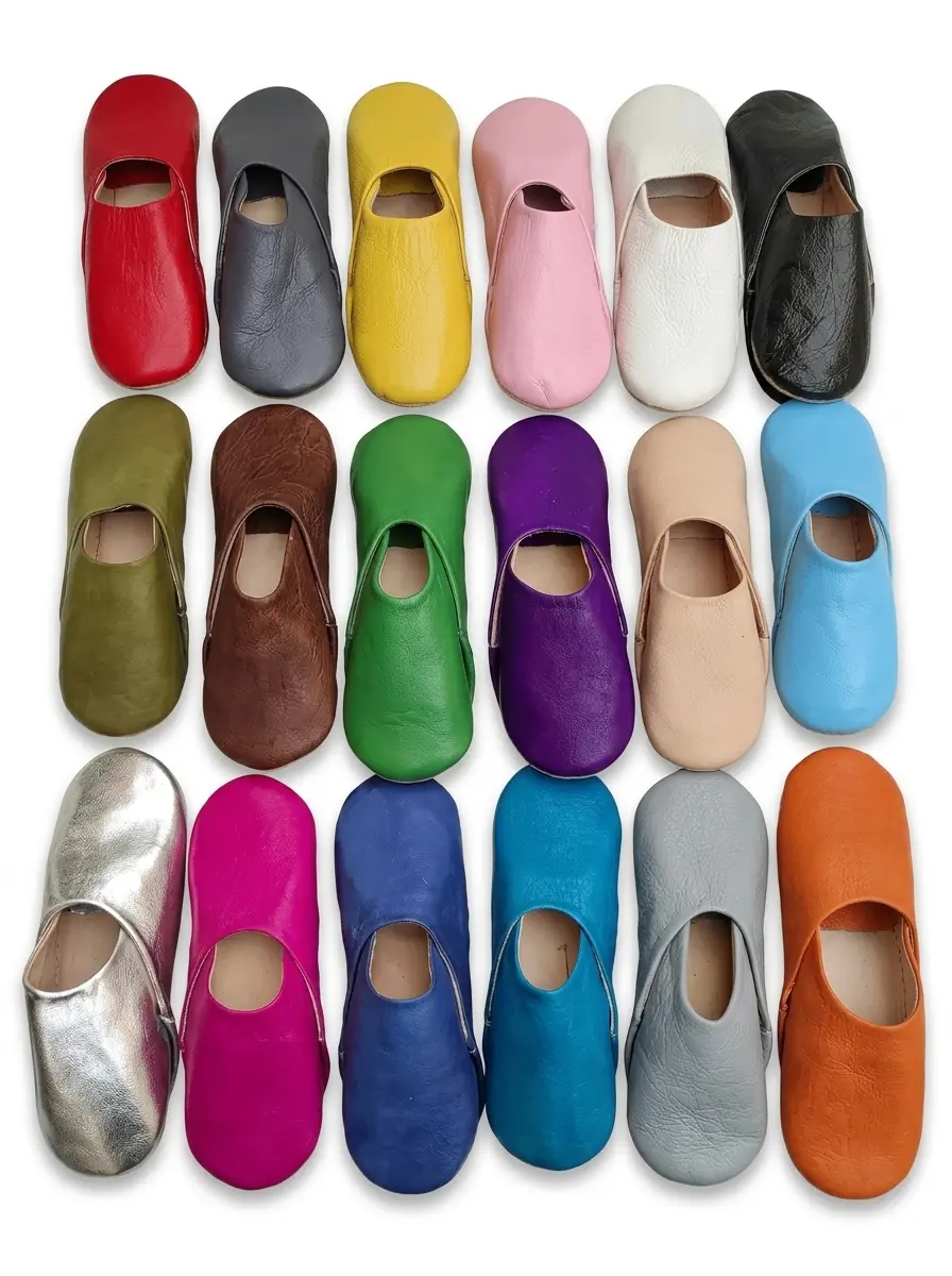 Colorful Moroccan leather babouche slippers handmade natural dye