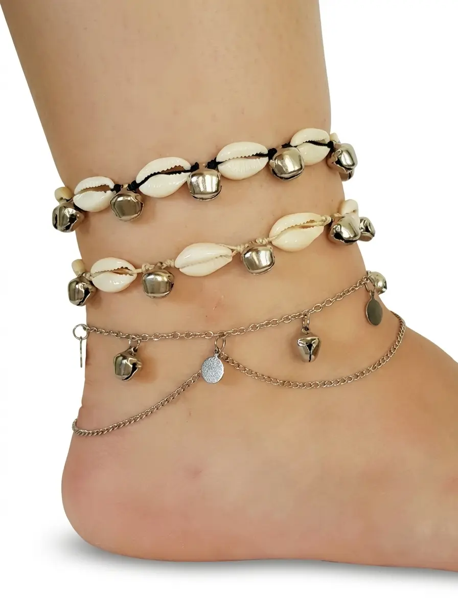 Seashell bell anklet cowrie shell boho macrame handmade