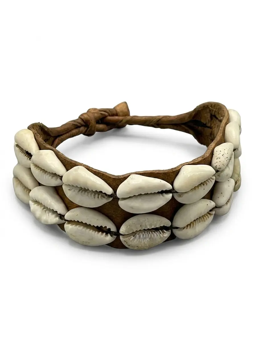 Cowrie shell leather bracelet traditional African goatskin