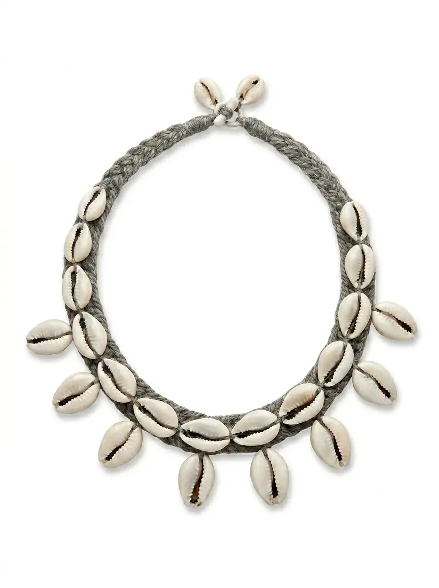 Vintage cowrie shell necklace Papua handmade traditional cotton