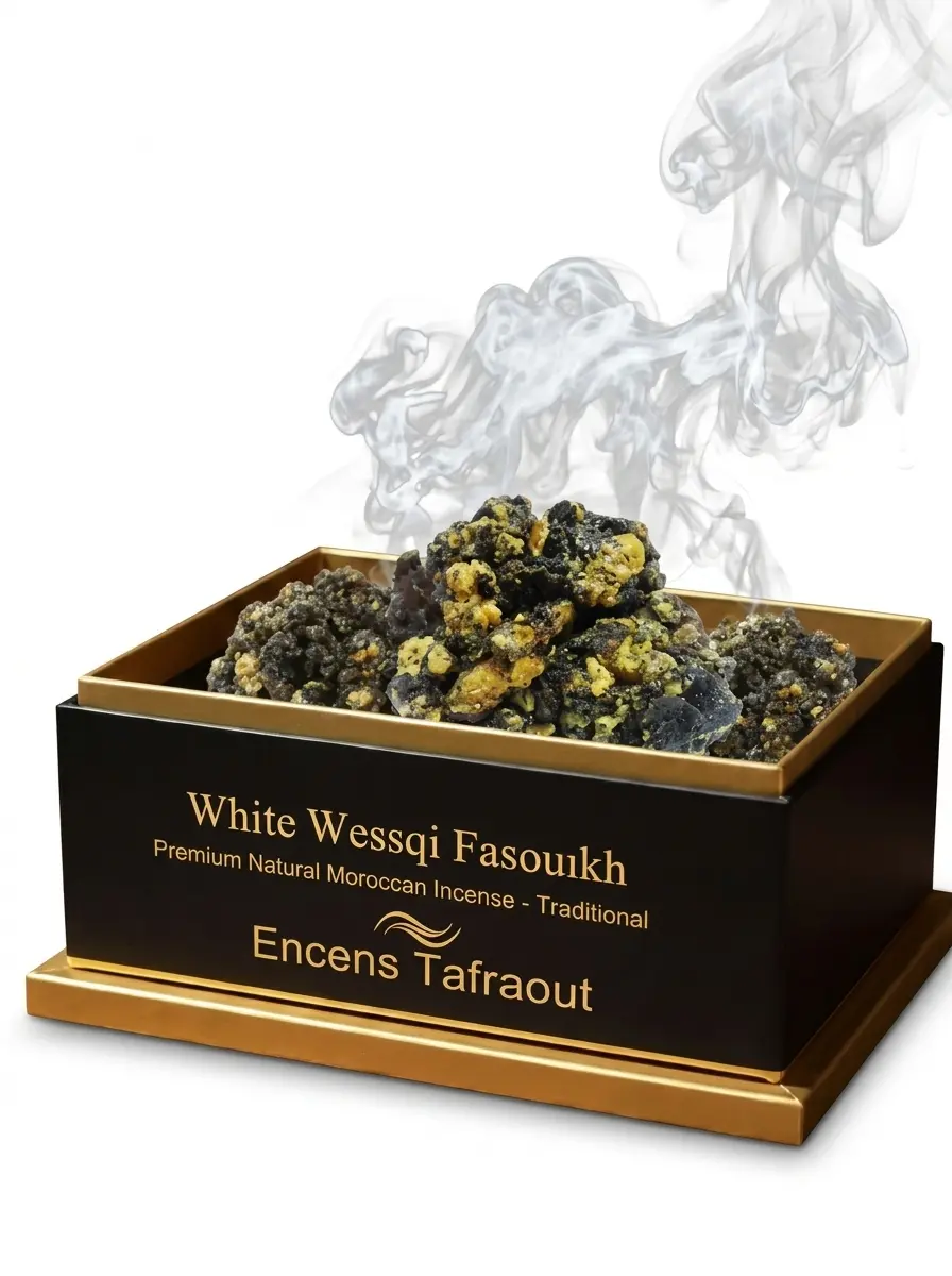 Moroccan black fassoukh incense galbanum resin purification gnawa ritual