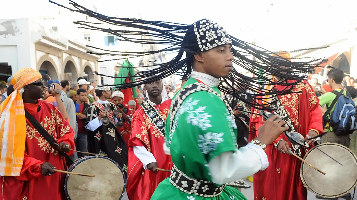 Gnawa ensemble with guembri and qraqeb