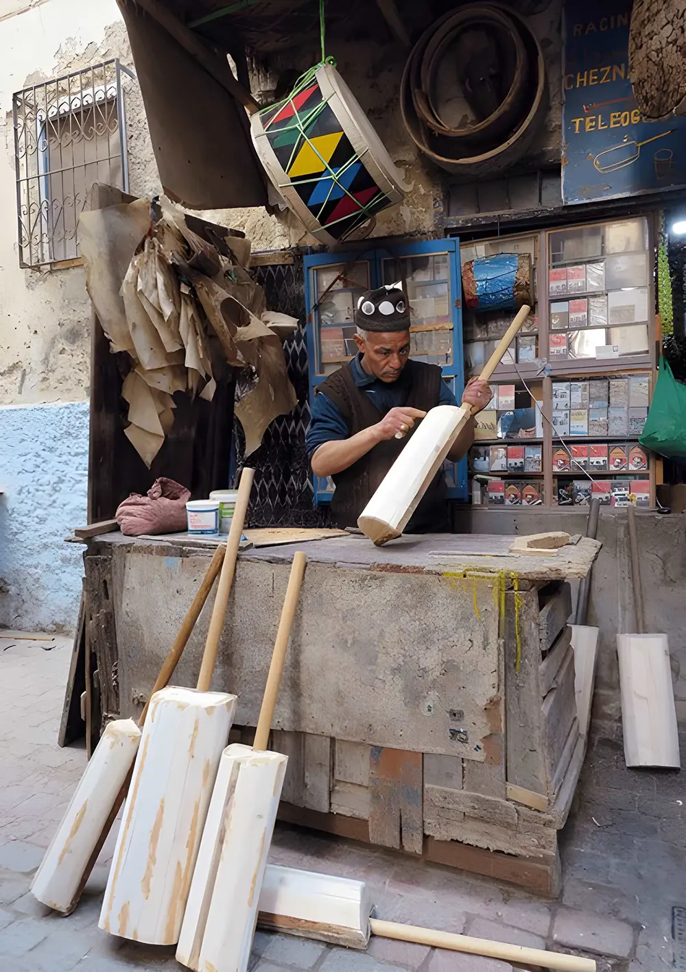Craftsman making guembri