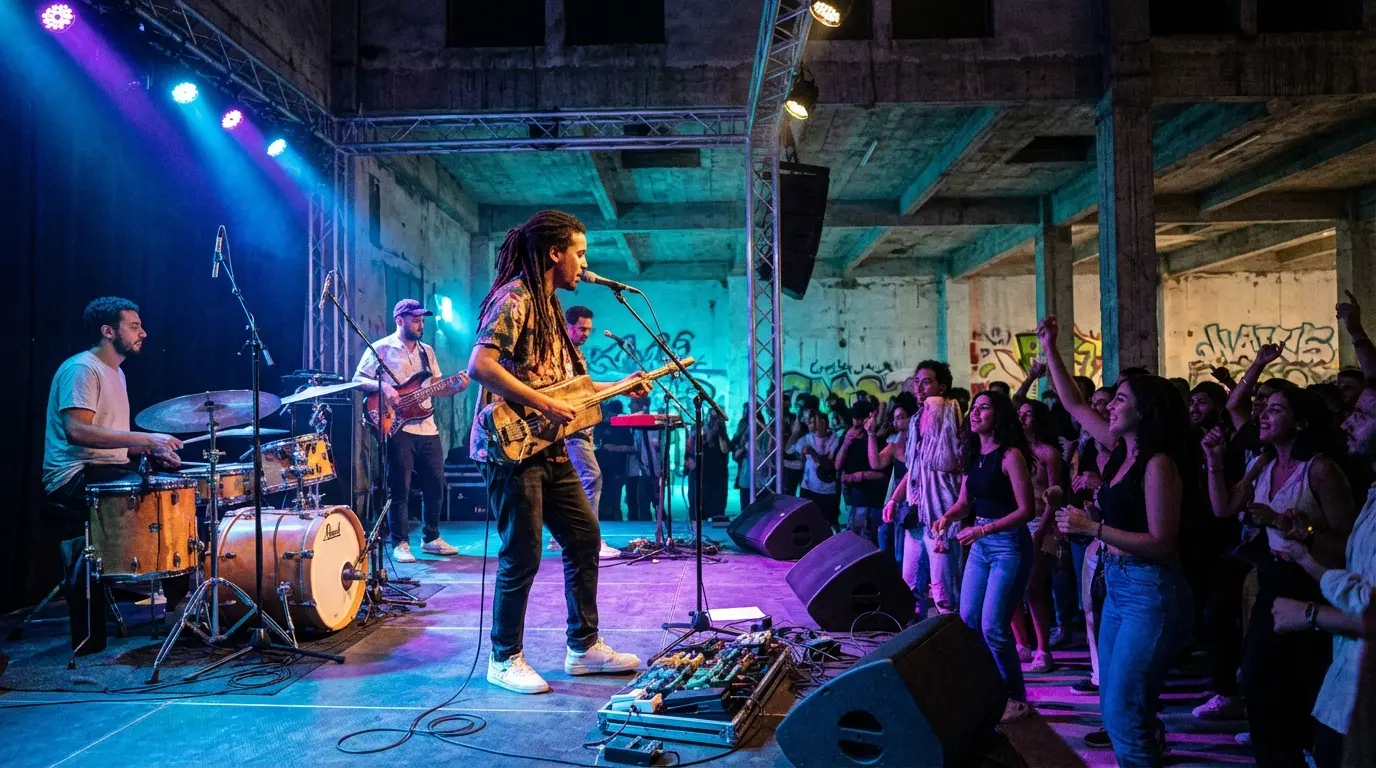 Electric Guembri performance at a Casablanca fusion festival