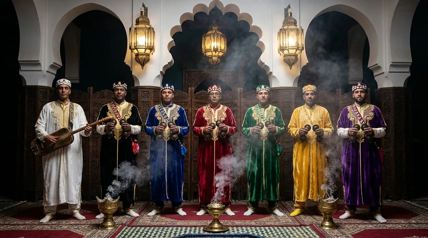 Gnawa ceremony with seven Mlouk colors in the Imperial Cities