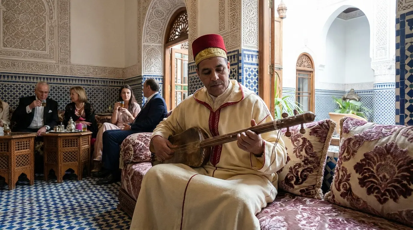 Gnawa master playing the Guembri in the Northern Shamali style, Tangier